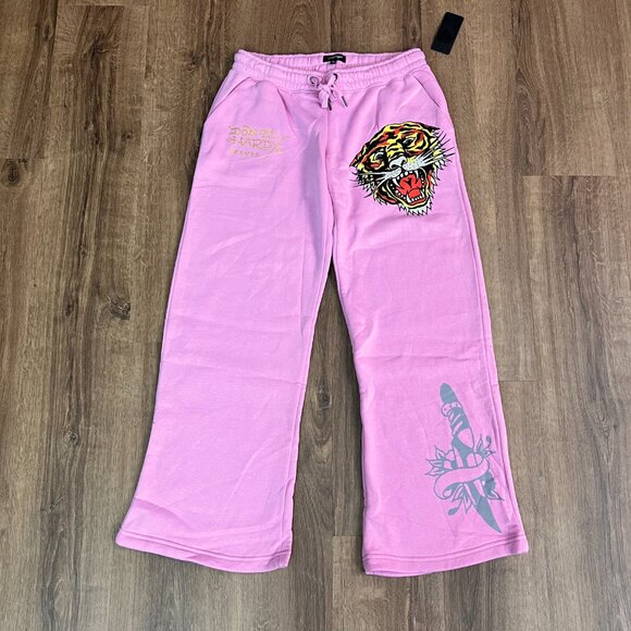 NEW Ed Hardy Tiger Tattoo Wide Leg Pink Jogger Sweatpants Y2K - Picture 3 of 15